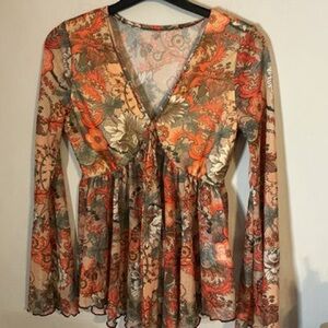 Floral Print V-Neck Women's Skirt